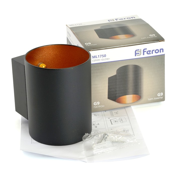 Светильник накладной Feron ML1750, IP20, G9, 15 Вт, 100х80х100 мм, цвет чёрный - фото 1886099346