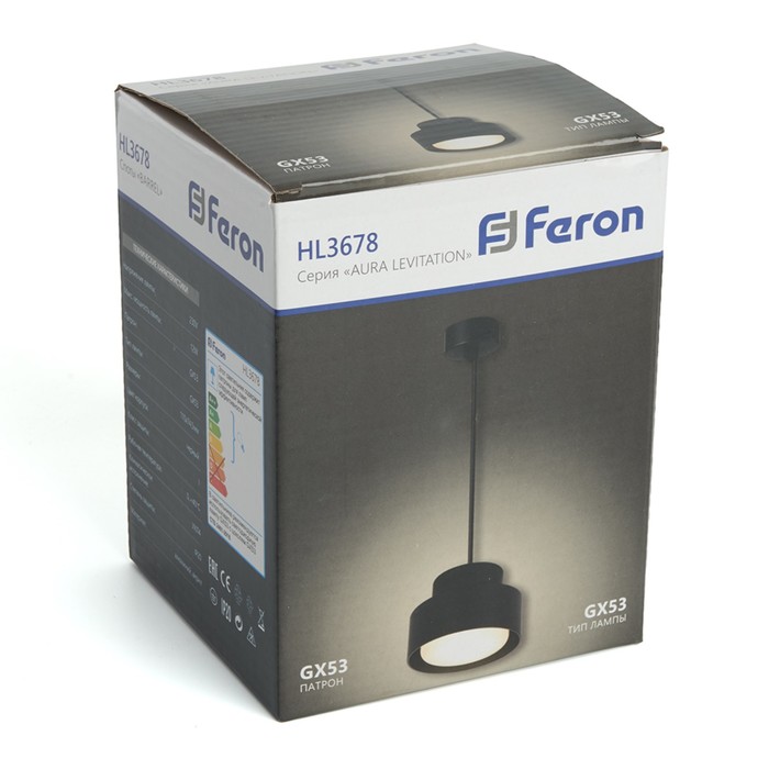 Светильник потолочный Feron HL3678, IP20, GX53, 12 Вт, 110хх74,5 мм, цвет чёрный - фото 1908168191