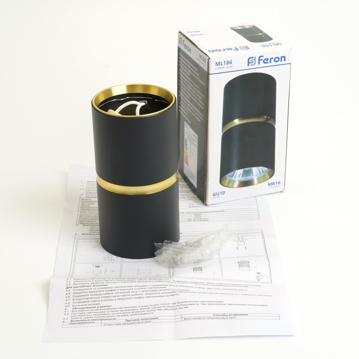Светильник потолочный Feron ML186, IP20, GU10, 35 Вт, 55х55х100 мм, цвет чёрный/золото - фото 1906718530