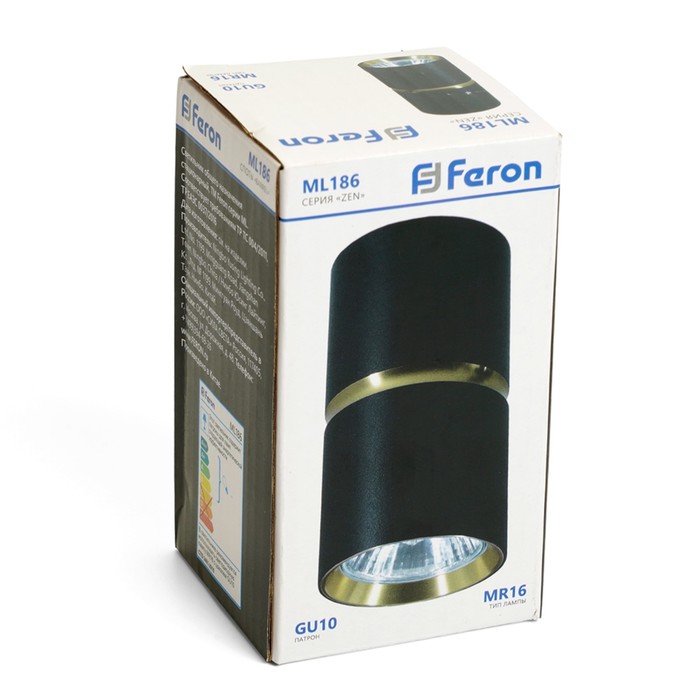 Светильник потолочный Feron ML186, IP20, GU10, 35 Вт, 55х55х100 мм, цвет чёрный/золото - фото 1906718531
