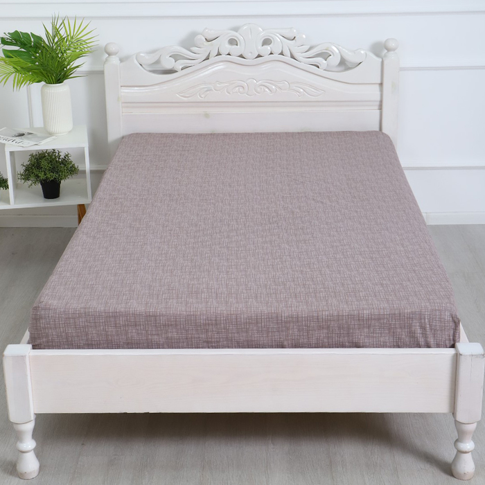 Простыня на резинке 1.5-спальная «Атра. Контур», 140×200+20 см, бежевая, бязь - Фото 1