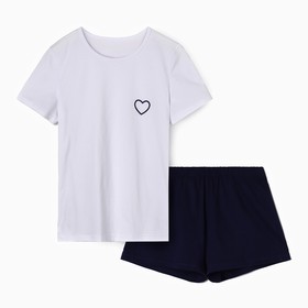 Пижама женская (футболка, шорты), цвет белый/синий, размер 44