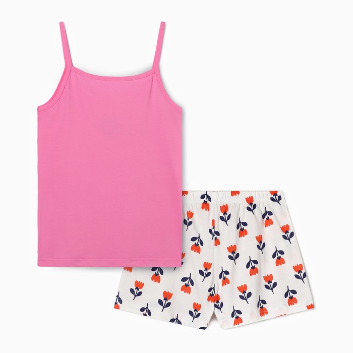 Пижама женская (майка, шорты), цвет розовый/белый, размер 48