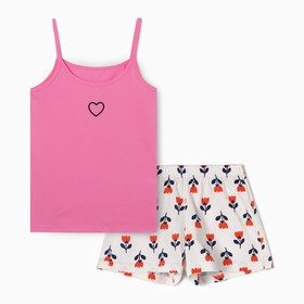 Пижама женская (майка, шорты), цвет розовый/белый, размер 50
