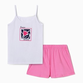 Пижама женская (майка, шорты), цвет розовый/белый, размер 50