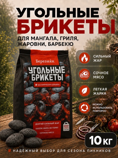 Угольные брикеты для гриля «Березняк», 10 кг