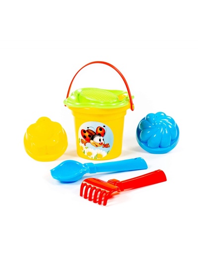 Набор игрушек для песочницы, 6 предметов: ведро, ситечко, совок, грабельки, формочки, МИКС