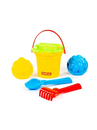 Набор игрушек для песочницы, 6 предметов: ведро, ситечко, совок, грабельки, формочки, МИКС
