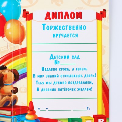 Диплом выпускника детского сада, 19×11×0.9 см, набор 5 шт.