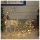 УЦЕНКА Фигура "Олень с санями серебряный" О:75см, 80LED, С:70х26х48см, 80LED, 220V, БЕЛЫЙ - фото 14698095