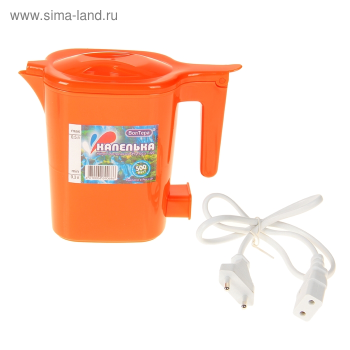 Чайник электрический "Капелька", 0.5 л, 500 Вт, оранжевый - Фото 1