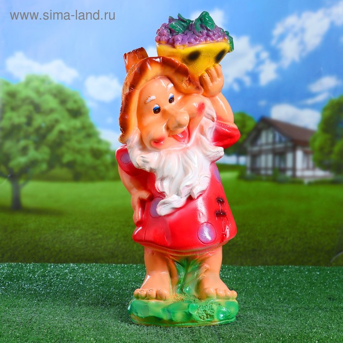 Садовая фигура "Гном с корзиной фруктами наверху слева" 17х20х50см - Фото 1