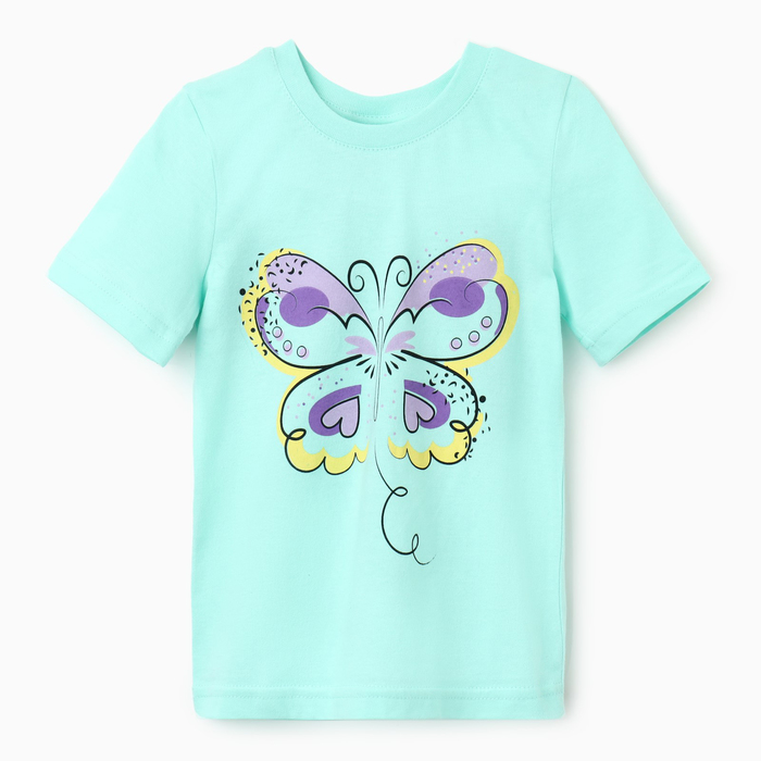 Футболка для девочки "Бабочка", цвет мятный, рост 104-110 - Фото 1