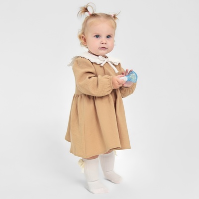 Платье для девочки с воротничком «Крошка Я. Муслин», рост 80-86 см, бежевое