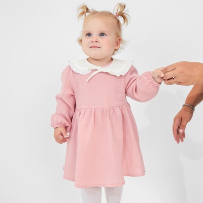 Платье для девочки с воротничком «Крошка Я. Муслин», рост 86-92 см, пудровое