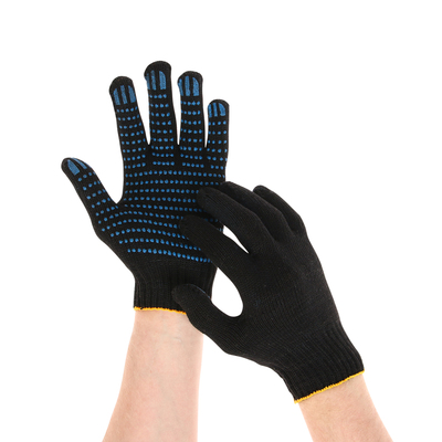 Перчатки садовые, хб, вязка 7 класс, 6 нитей, размер 10, с ПВХ точками, чёрные, Greengo