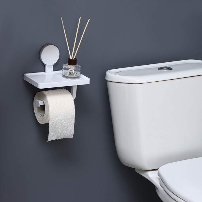 Держатель для туалетной бумаги на липучке Доляна, 17×18×11,5 см, цвет белый