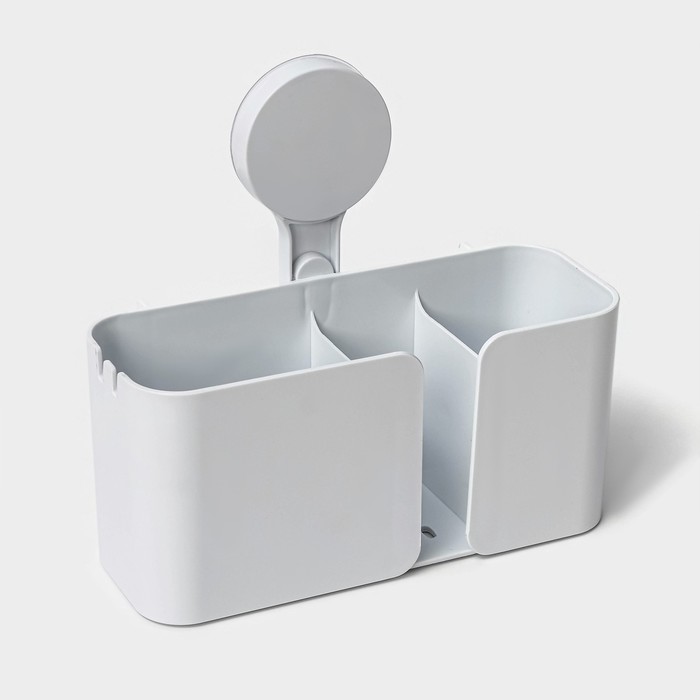 Держатель для ванных принадлежностей на липучке Доляна, 21×19×9 см, цвет белый