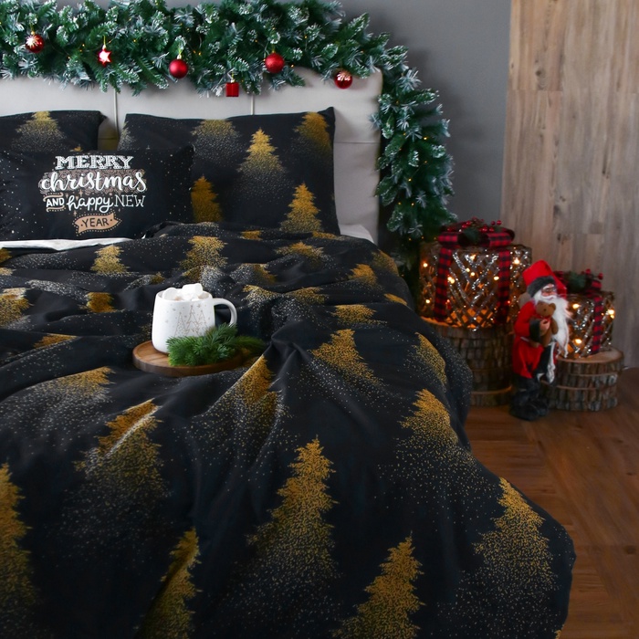 Постельное бельё Этель Дуэт Golden Christmas 143х215 см - 2 шт, 220х240 см, 70х70 см - 2 шт, бязь