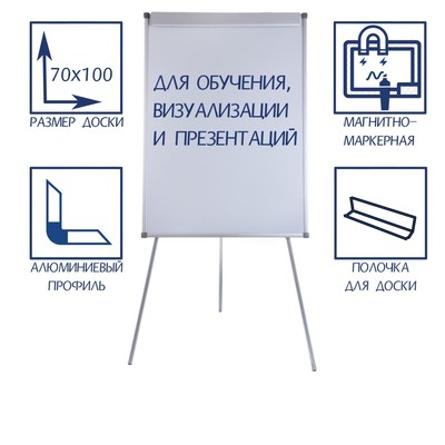 Флипчарт магнитно-маркерный Calligrata СТАНДАРТ, 70×100 см, в алюминиевом профиле, на треноге