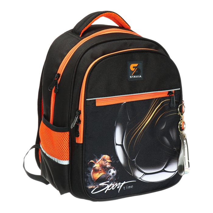 Рюкзак школьный, 40 х 33 х 19 см, эргономичная спинка, Stavia "Футбол", чёрныйр/оранжевый