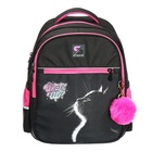 Рюкзак школьный, 40 х 33 х 19 см, эргономичная спинка, Stavia "Кошка", чёрный/розовый - Фото 3