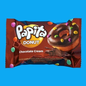 Кекс "PAPITA  DONUT", с какао глазурью, шоколадной начинкой и цветным драже 40 г