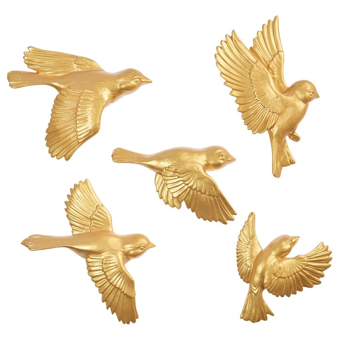 Декор настенный, гипсовое панно "Птицы" 5 шт, золотые - фото 1906723528