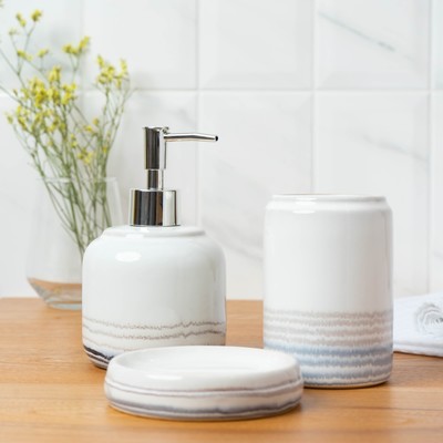 УЦЕНКА Набор аксессуаров для ванной комнаты «Жаклин», 3 предмета (мыльница, дозатор для мыла, стакан), цвет белый