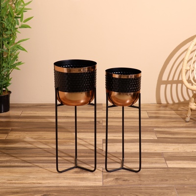 Кашпо на подставке «Слимо», набор 2 шт., d=24 см, d=19 см, металл