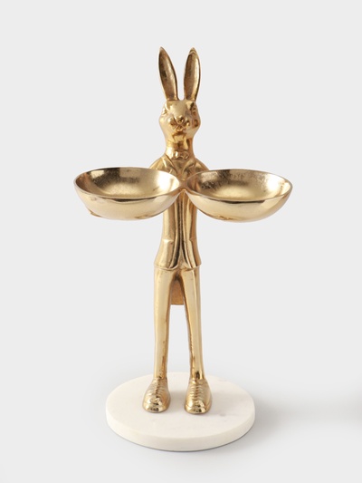 Конфетница двойная «Кролик угощает», 19×26×48 см, алюминий