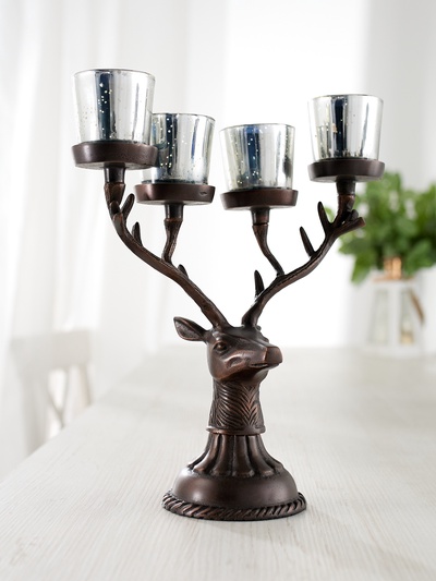 Подсвечник на 4 свечи «Олень», 26×13×30 см, алюминий