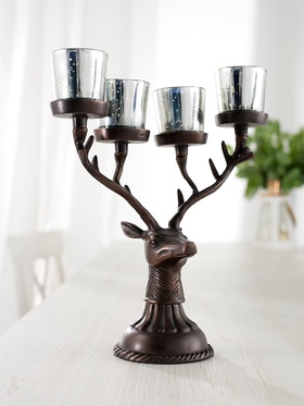 Подсвечник на 4 свечи «Олень», 26×13×30 см, алюминий