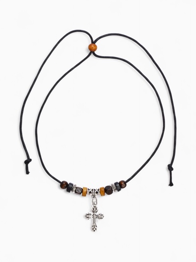 Кулон на шнурке «Унисекс» крест с бусинами, длина регулируемая, 35 см