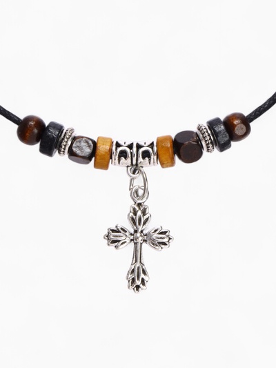 Кулон на шнурке «Унисекс» крест с бусинами, длина регулируемая, 35 см