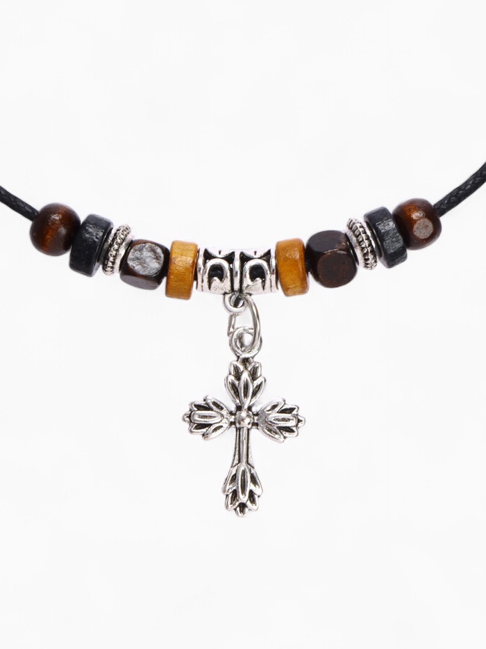 Кулон на шнурке «Унисекс» крест с бусинами, длина регулируемая, 35 см - Фото 1