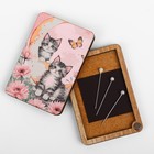 Игольница магнитная «Коты и бабочки», 8 × 5,5 см, цвет розовый - фото 9798043