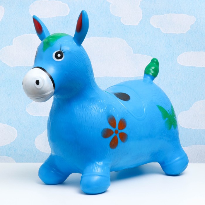 Игрушка - прыгун детская Лошадка резиновая надувная, 49х24см, синяя