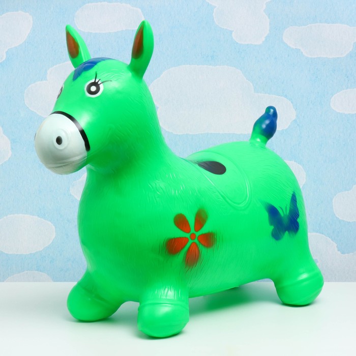 Игрушка - прыгун детская Лошадка резиновая надувная, 49х24см, зеленая