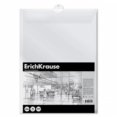 Бумага для черчения А4, 10 листов, блок 200 г/м², ErichKrause "Art", без рамки, в пластиковой папке
