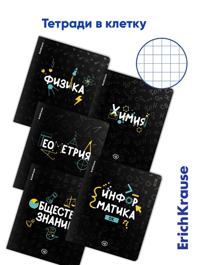 Набор предметных тетрадей ErichKrause. Inscription, 12 предметов, 48 листов, со справочным материалом, обложка из мелованного картона