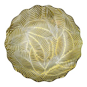 Блюдо стеклянное с волнистыми краями «Листья», d=305 мм, цвет прозрачный / золотой