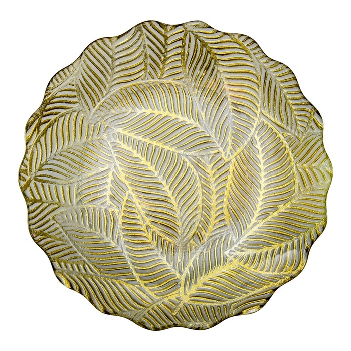 Блюдо стеклянное с волнистыми краями «Листья», d=305 мм, цвет прозрачный / золотой - Фото 1