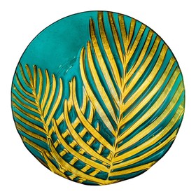 Блюдо стеклянное «Лист», d=305 мм, круглое, цвет зелёный / золотой