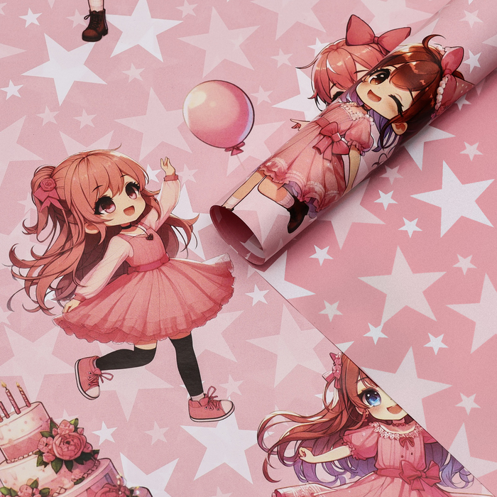 Бумага упаковочная двухсторонняя «Девочка и торт», глянец 100×70 см - Фото 1