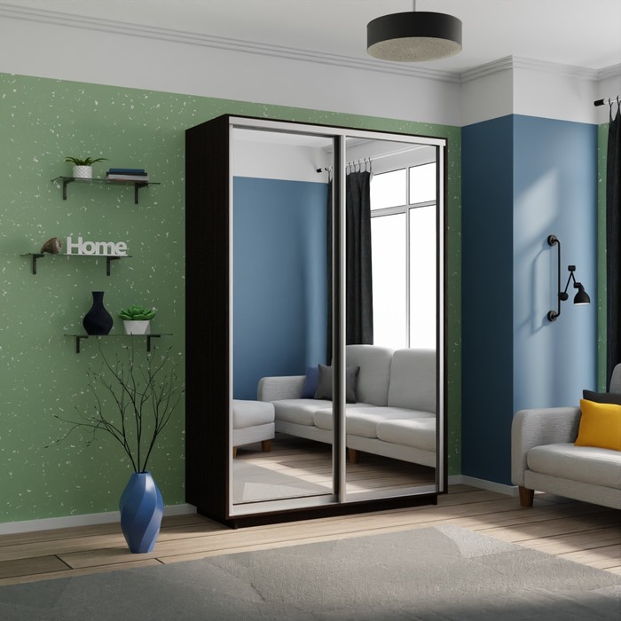Шкаф купе двухдверный «Экспресс», с зеркалом, 1200×600×2200 мм, цвет венге - Фото 1