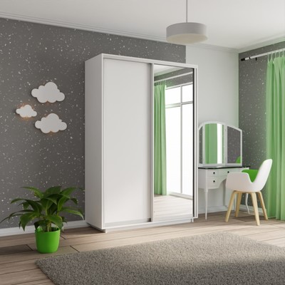 Шкаф купе двухдверный «Экспресс», с зеркалом, 1200×600×2400 мм, ЛДСП, цвет белый снег