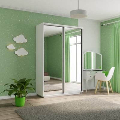 Шкаф купе двухдверный «Экспресс», с зеркалом, 1400×600×2200 мм, цвет белый снег