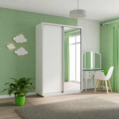 Шкаф купе двухдверный «Экспресс», с зеркалом, 1600×600×2200 мм, ЛДСП, цвет белый снег