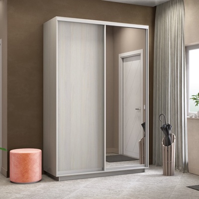 Шкаф купе «Экспресс», 1600×600×2200 мм, 2-х дверный, ЛДСП / зеркало, ясень анкор светлый